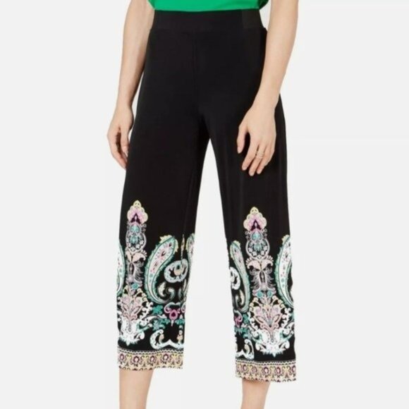 INC International Concepts Floral Damask Paisley Cropped Wide Leg Pants Size XS - Picture 2 of 9